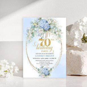 Invitation Boho Artistique 70e Anniversaire Aquarelle Bleu Fl