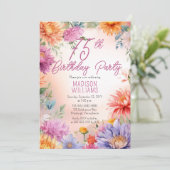 Invitation Boho Aster Flowers Floral 75th Birthday Party (Debout devant)