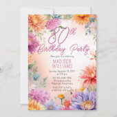 Invitation Boho Aster Flowers Floral 80th Birthday Party (Devant)