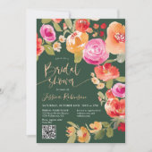 Invitation Boho Automne aquarelle fleurie QR douche nuptiale  (Devant)