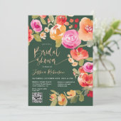 Invitation Boho Automne aquarelle fleurie QR douche nuptiale  (Debout devant)