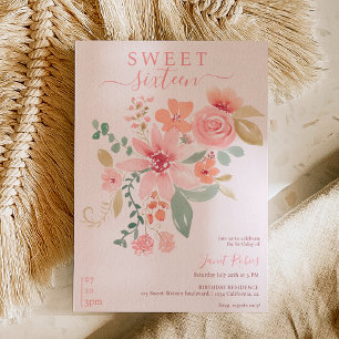 Invitation Boho automne aquarelle florale chic Sweet 16