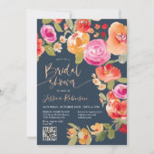 Invitation Boho Automne aquarelle florale QR douche nuptiale  (Devant)