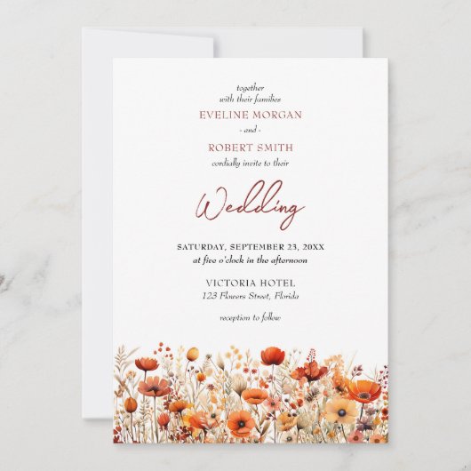 Invitation Boho automne automne fleurs sauvages mariage invit (Devant)