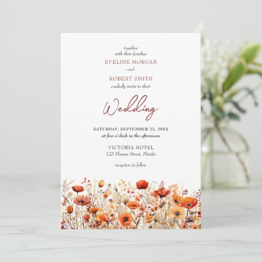 Invitation Boho automne automne fleurs sauvages mariage invit (Debout devant)