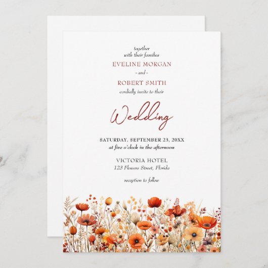 Invitation Boho automne automne fleurs sauvages mariage invit (Devant / Derrière)