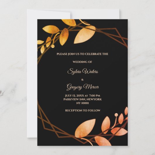Invitation Boho automne botanique cadre or mariage (Devant)