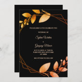 Invitation Boho automne botanique cadre or mariage (Devant / Derrière)