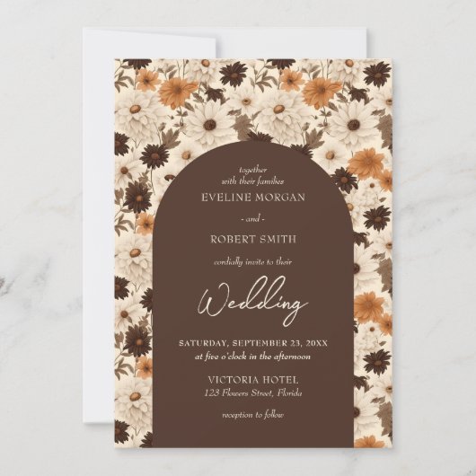 Invitation Boho automne brun roux roux ivoire orange voûté (Devant)