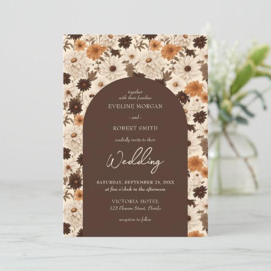 Invitation Boho automne brun roux roux ivoire orange voûté (Debout devant)