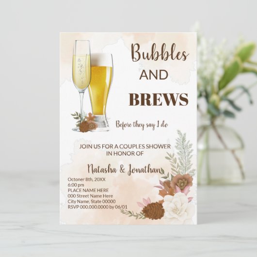 Invitation Boho Automne Bubble & Brews Couples Douche (Debout devant)