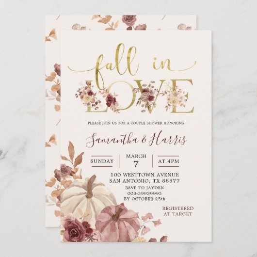 Invitation Boho Automne Citrouille Floral Chute en Amour Coup (Devant / Derrière)