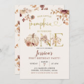 Invitation Boho Automne Citrouille Floral Premier anniversair (Devant / Derrière)