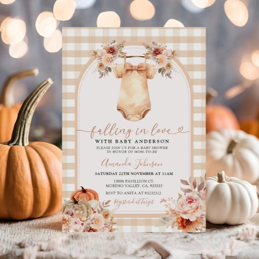 Invitation Boho Automne Citrouille Vêtements Baby shower Invi