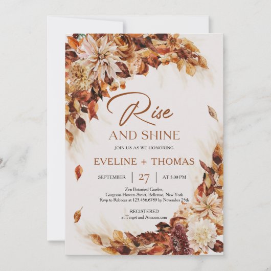 Invitation Boho automne et automne fleurs rouillent lever et (Devant)