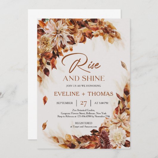 Invitation Boho automne et automne fleurs rouillent lever et  (Devant / Derrière)