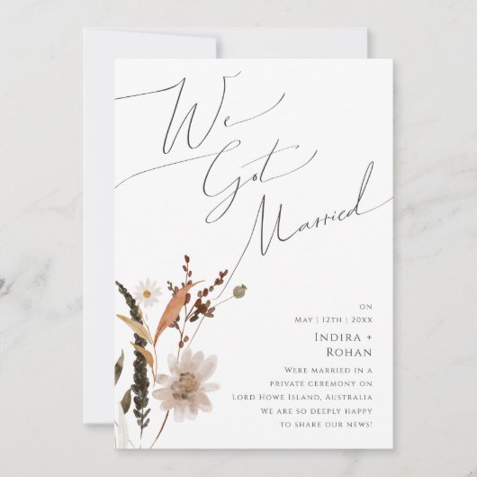 Invitation Boho automne fleur sauvage | annonce de fuite amou (Devant)