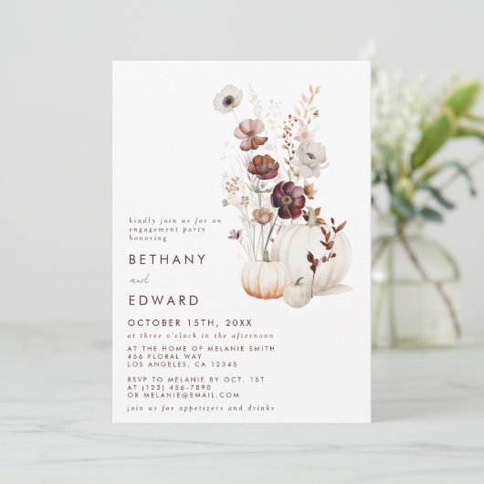 Invitation Boho Automne Fleur sauvage Citrouille (Debout devant)