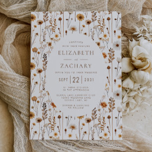 Invitation Boho Automne Fleur sauvage Motif Brown Mariage bei