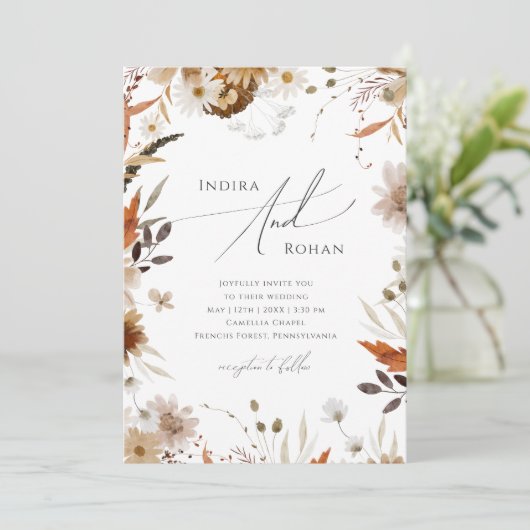 Invitation Boho Automne Fleur sauvage QR Code Tout en un Mari (Debout devant)