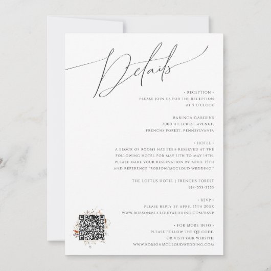 Invitation Boho Automne Fleur sauvage QR Code Tout en un Mari (Dos)