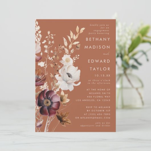 Invitation Boho Automne Fleur sauvage Terracotta Engagement P (Debout devant)