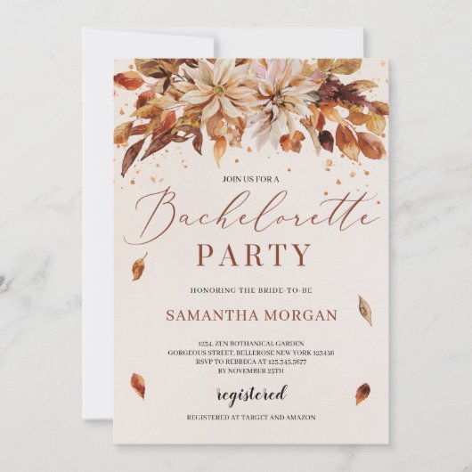 Invitation Boho automne fleurs automne bachelorette (Devant)