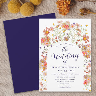 Invitation Boho automne fleurs sauvages mariage bleu marine e