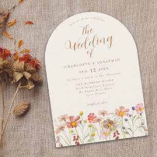 Invitation Boho Automne Fleurs Sauvages Mariage en Terre Cuit