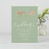Invitation Boho Automne Fleurs Sauvages Vert Sauge Code QR Ma (Debout devant)