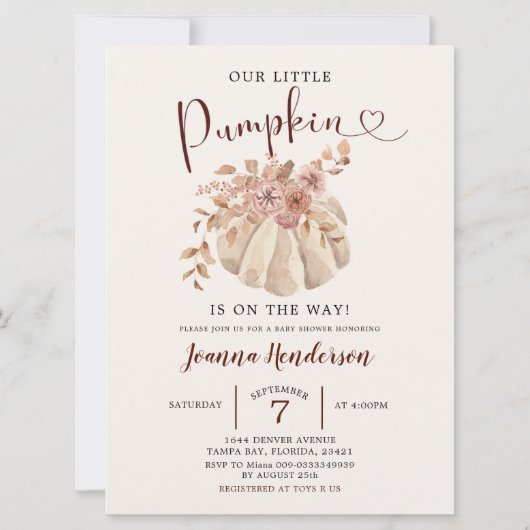 Invitation Boho Automne Floral Blanc Citrouille Est Sur Le Ch (Devant)