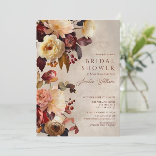 Invitation Boho Automne Floral Bridal Douche (Debout devant)