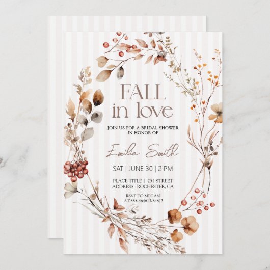 Invitation Boho Automne Floral Bride (Devant / Derrière)