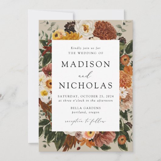Invitation Boho Automne Floral Frame Mariage (Devant)