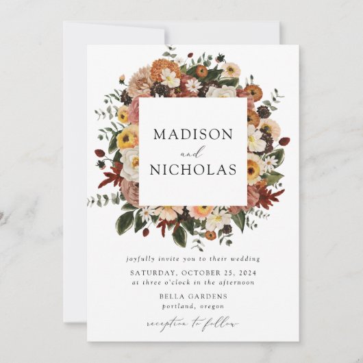 Invitation Boho Automne Floral Frame Mariage (Devant)