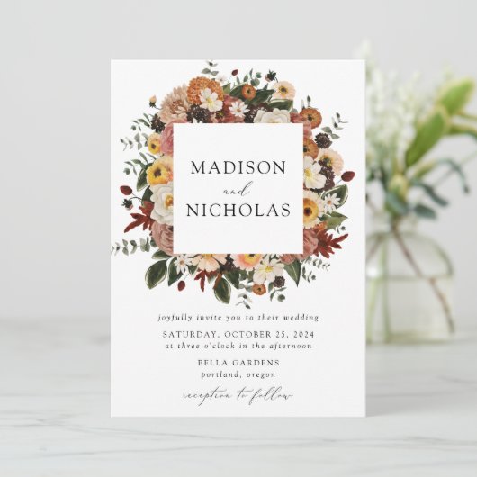 Invitation Boho Automne Floral Frame Mariage (Debout devant)