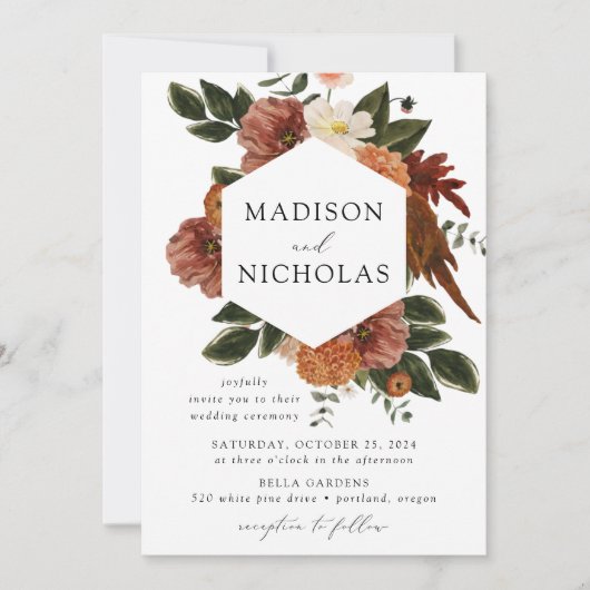 Invitation Boho Automne Floral Frame Mariage (Devant)