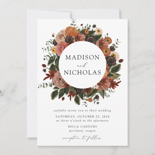 Invitation Boho Automne Floral Frame Mariage (Devant)