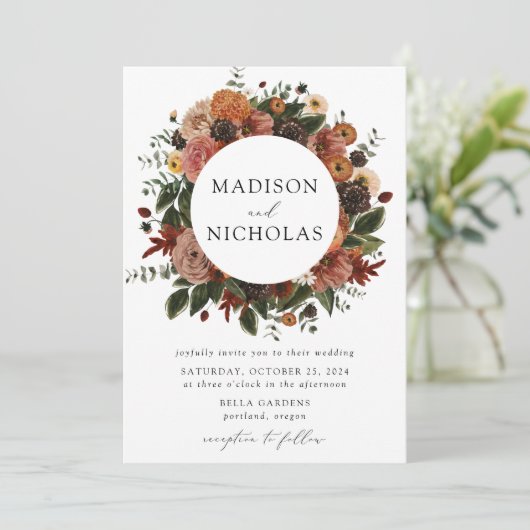 Invitation Boho Automne Floral Frame Mariage (Debout devant)