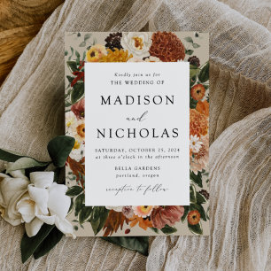 Invitation Boho Automne Floral Frame Mariage