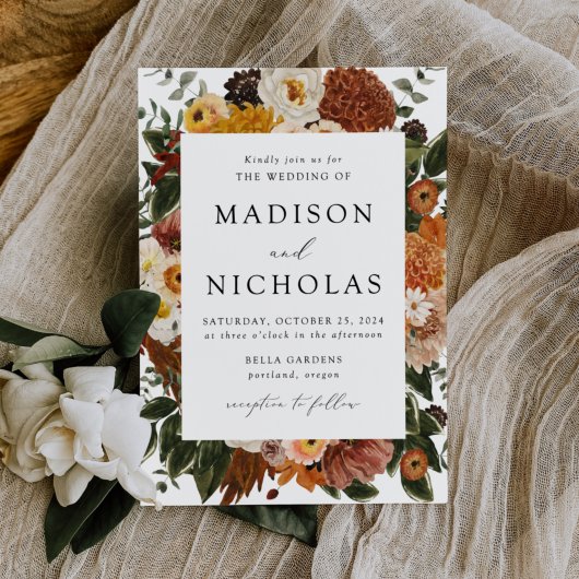 Invitation Boho Automne Floral Frame Mariage