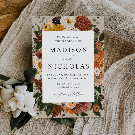 Invitation Boho Automne Floral Frame Mariage