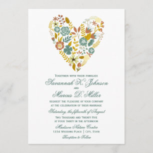 Invitation Boho Automne Floral Heart Mariages de automne Invi
