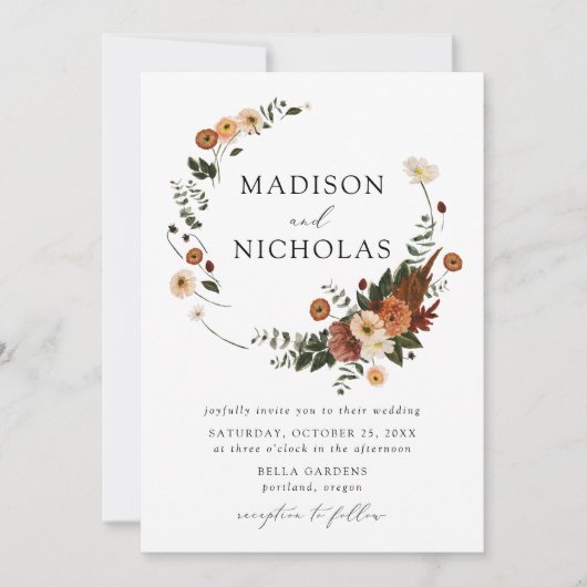 Invitation Boho Automne Floral Mariage (Devant)