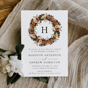 Invitation Boho Automne Floral Monogramme Mariage