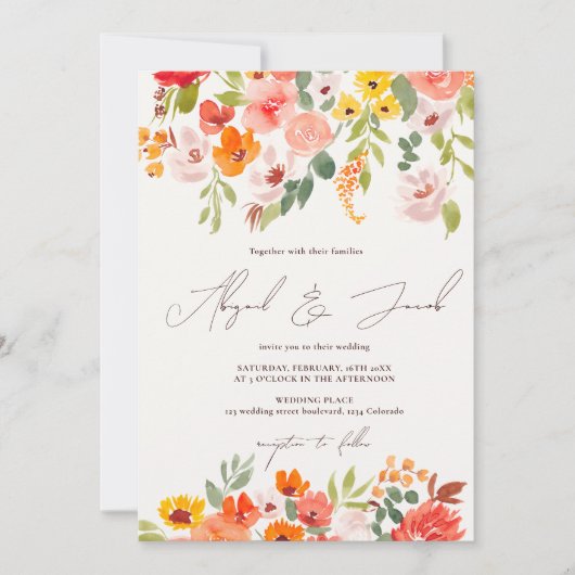 Invitation Boho automne floral rustique tout en un mariage (Devant)
