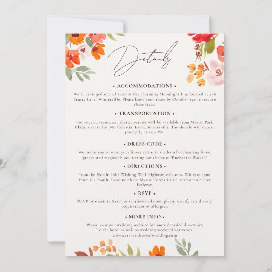 Invitation Boho automne floral rustique tout en un mariage (Dos)