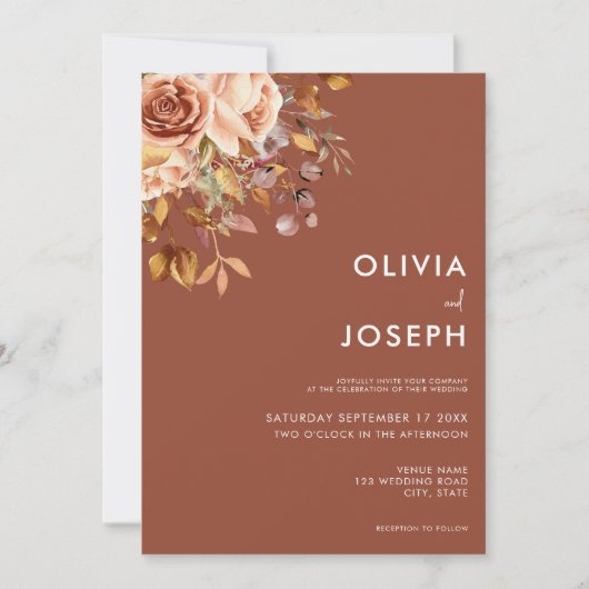 Invitation Boho Automne Floral Simple Mariage moderne (Devant)