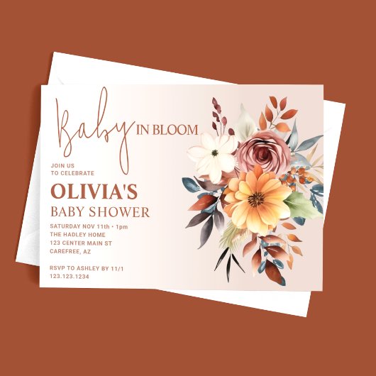 Invitation Boho Automne Floral Terracotta Baby shower
