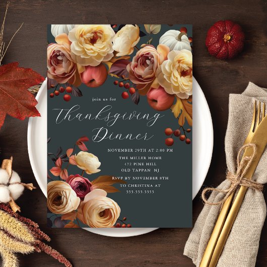 Invitation Boho Automne Floral Thanksgiving